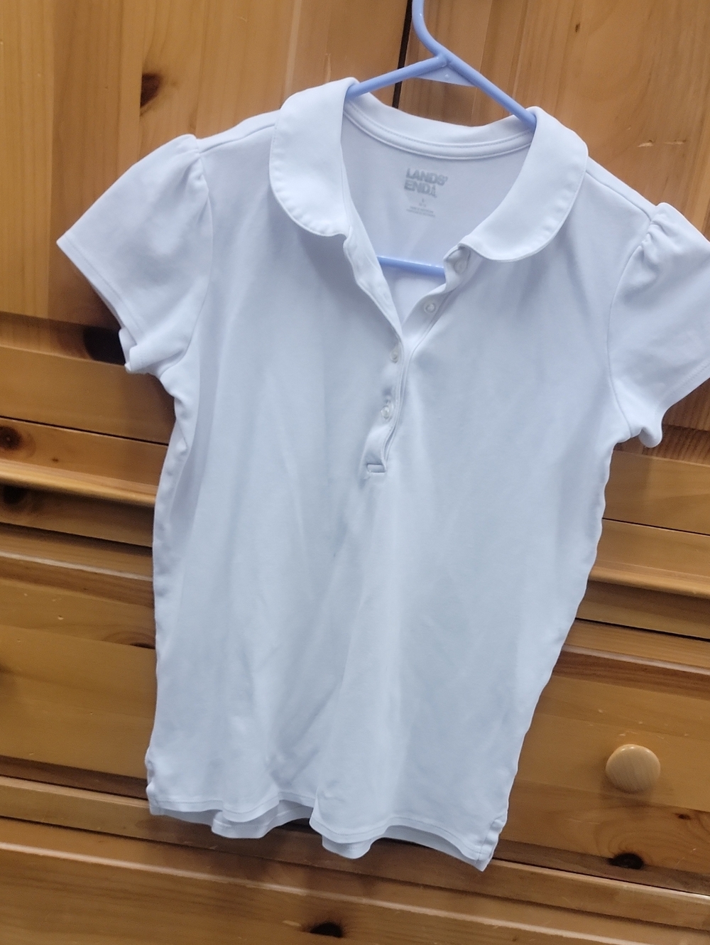 Lands' End White Girls' Polo Shirt with Peter Pan Collar☆☆school uniform